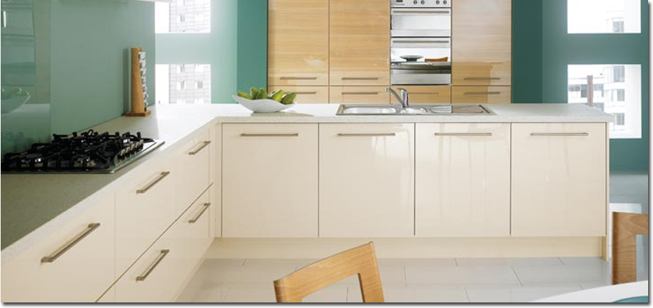 high gloss cream fitted kitchen